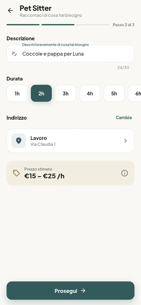 Schermata di Easy Life: descrizione della richiesta